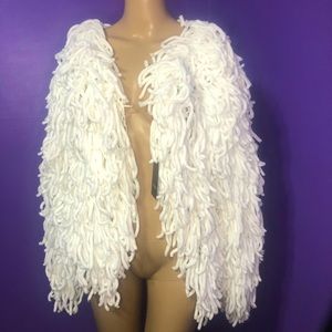 NWT White shaggy Angel wing cardigan sweater